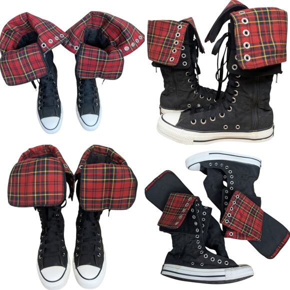 Converse RARE 2007 Japan All Star XXHI Knee High Black Red Plaid Foldover M5/W7 - Picture 15 of 16